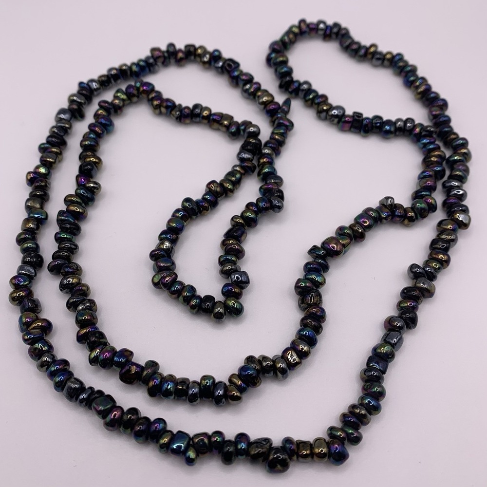 Freshwater Pearl Beaded Necklace Peacock Irredescent 35"